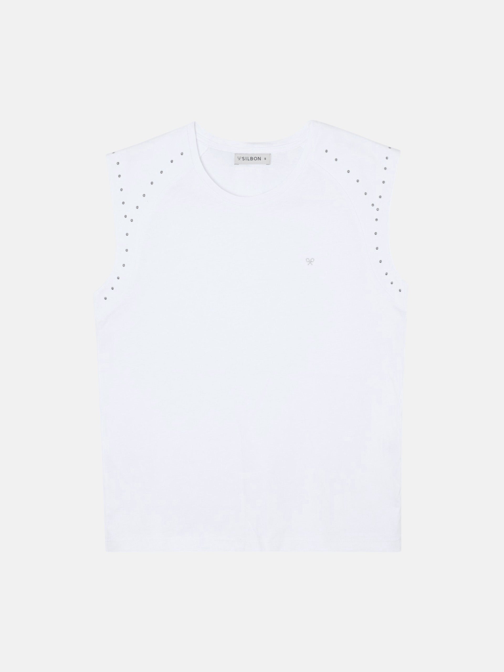 Camiseta woman hombreras detalle tachuelas blanca
