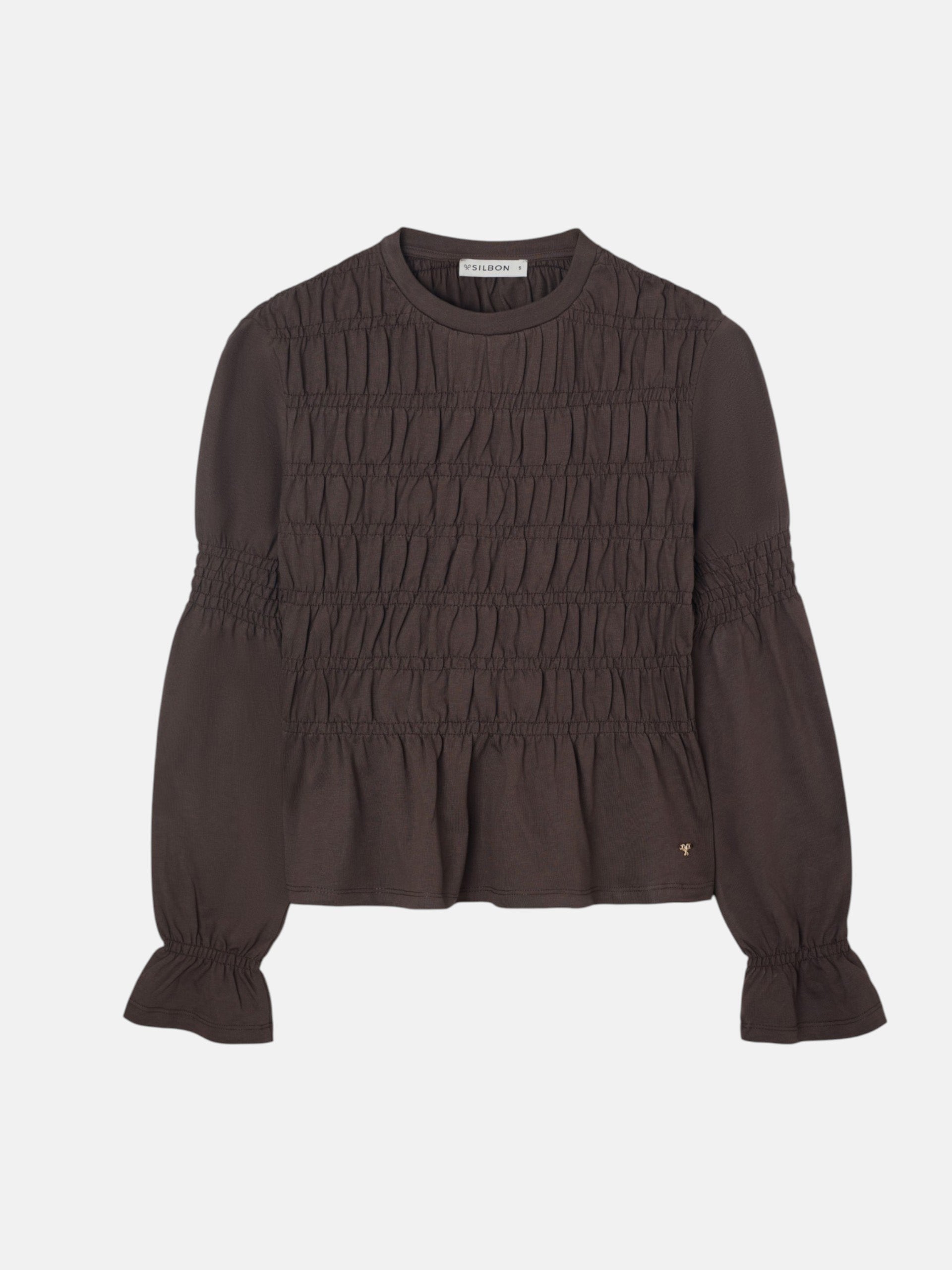 Camiseta woman manga larga punto smock marron