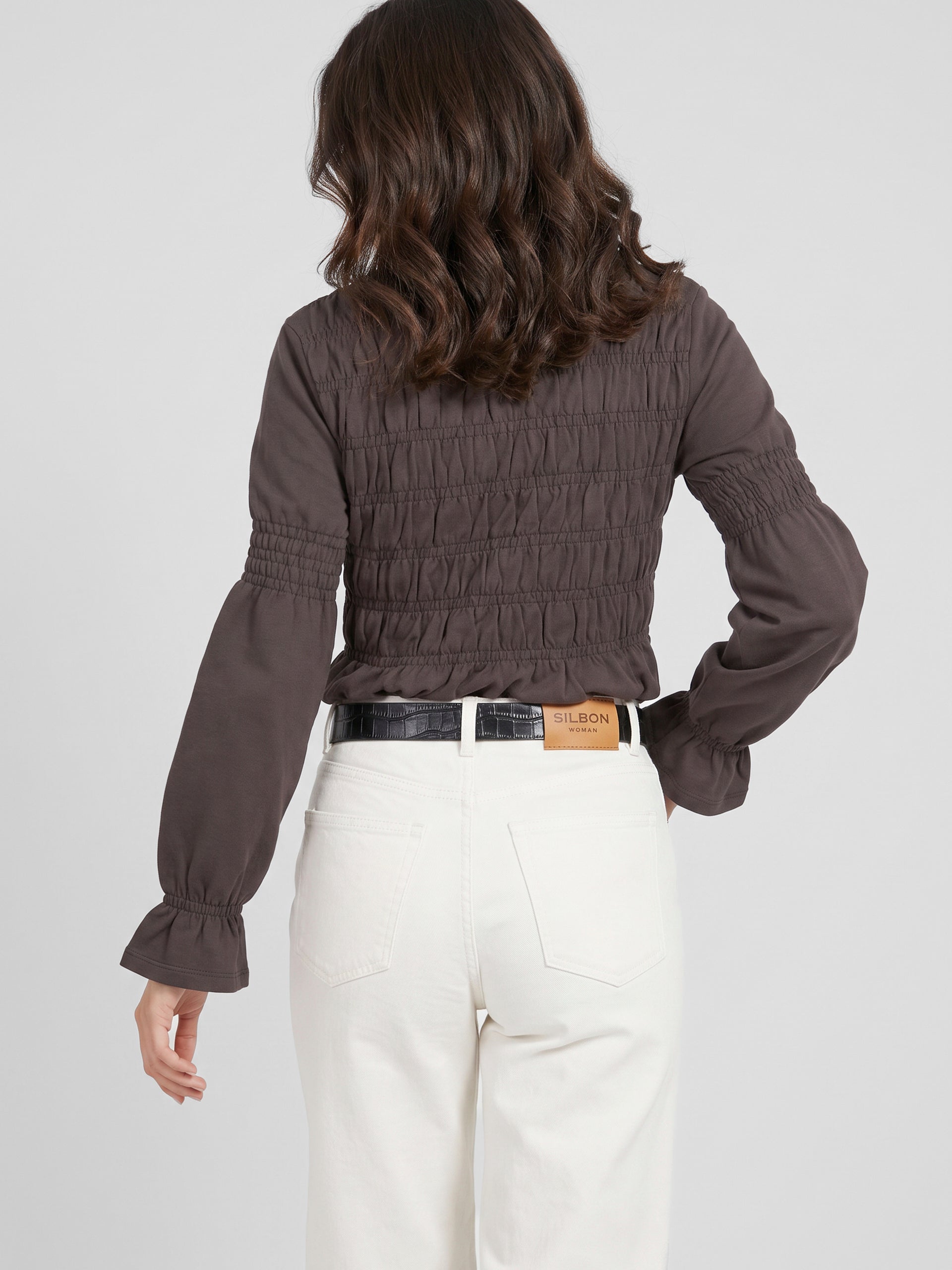Camiseta woman manga larga punto smock marron