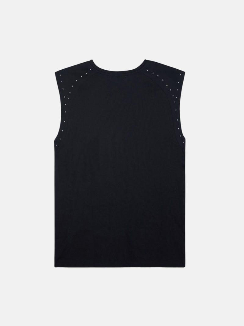 Women's t-shirt with shoulder pads and studded detail in black