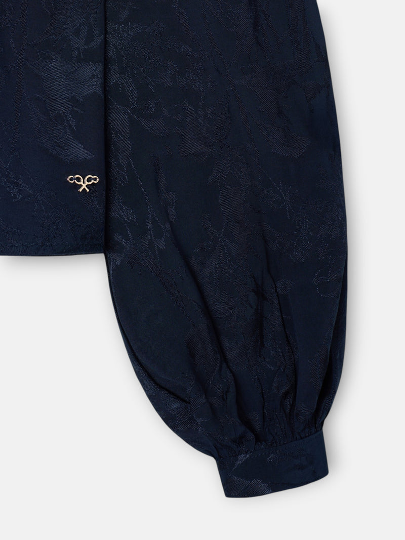 Blouse à bretelles col jacquard bleu