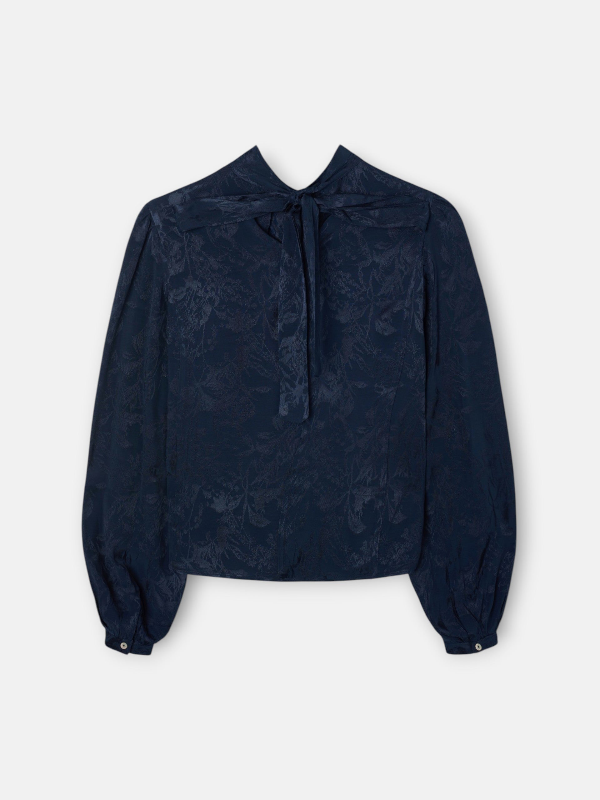 Blue jacquard neck strap blouse