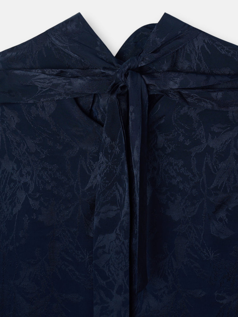 Blouse à bretelles col jacquard bleu