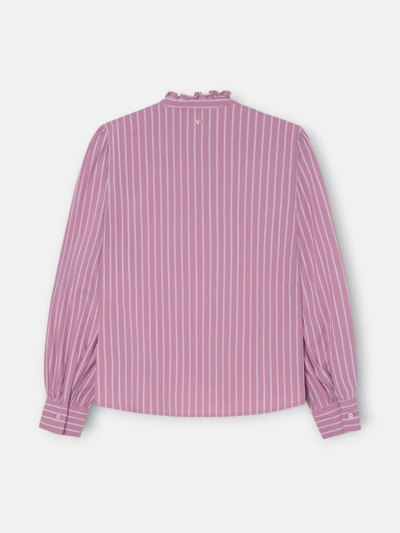 Chemise à col montant avec rubans rayée rose