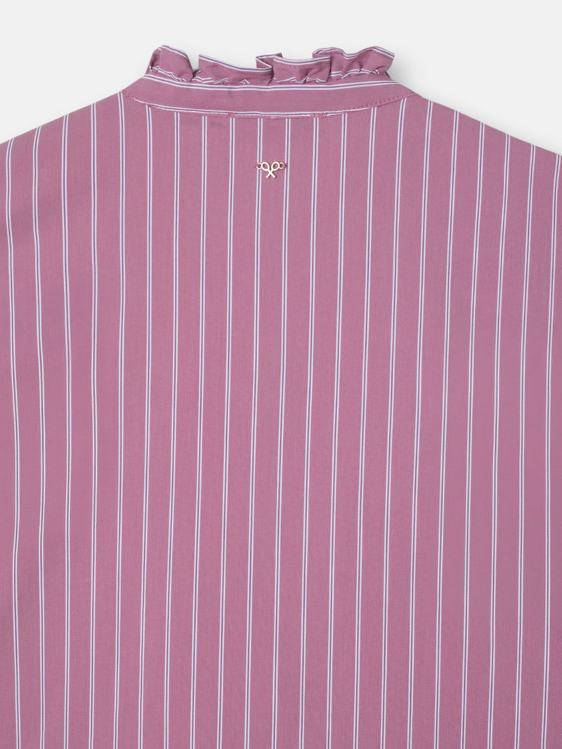 Chemise à col montant avec rubans rayée rose