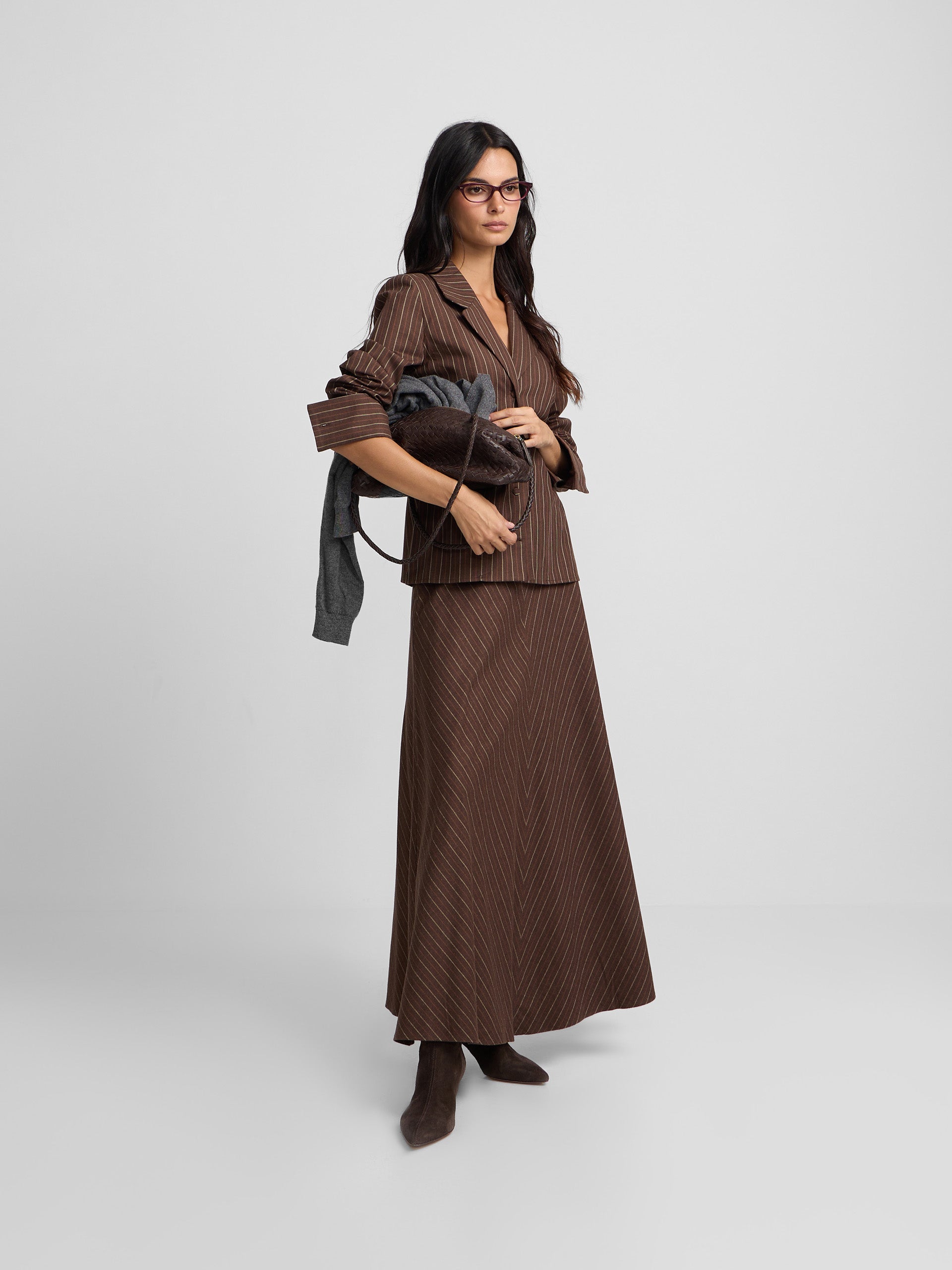 Blusa cuello solapas rayas marron