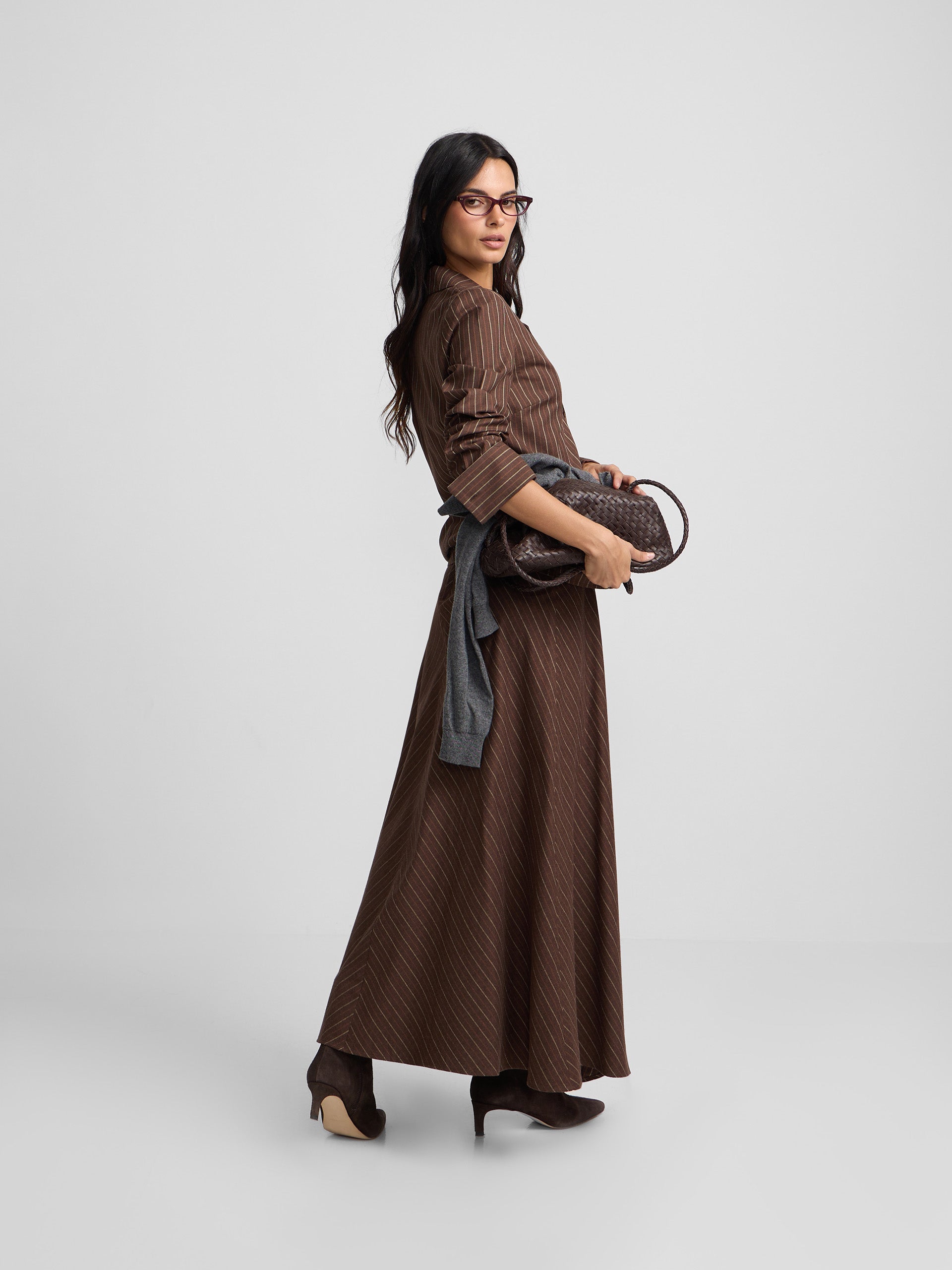 Blusa cuello solapas rayas marron