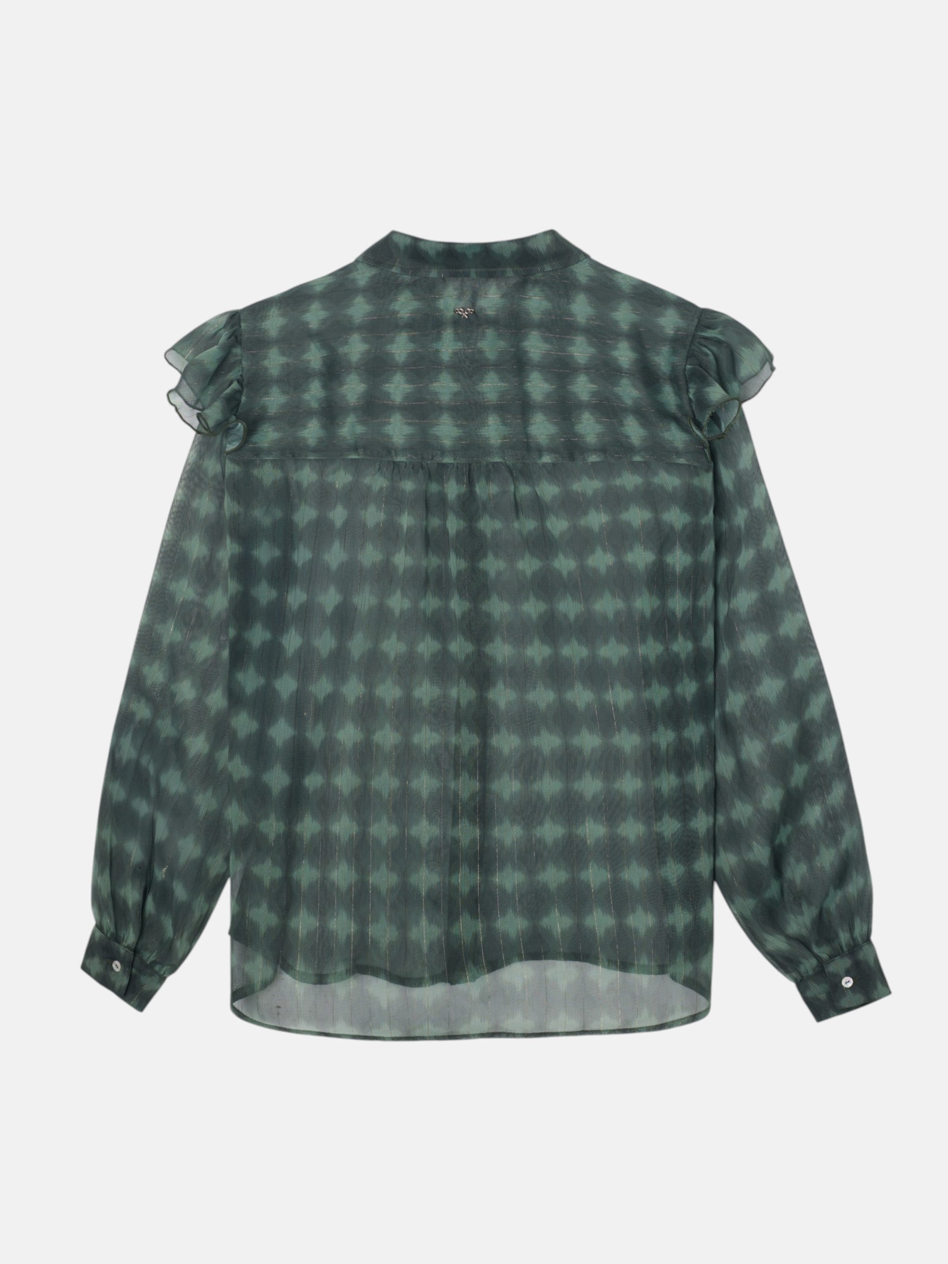 Blouse à volants imprimé ethnique vert