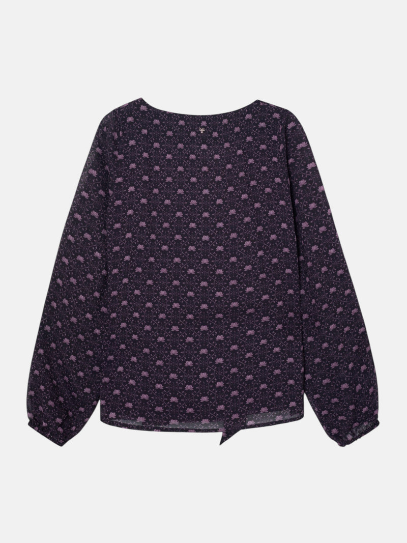 Purple printed tied blouse