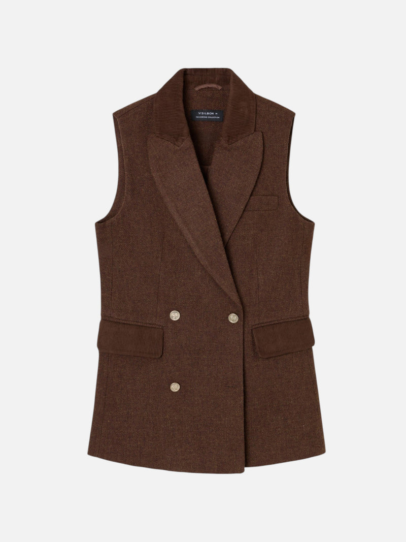 Chaleco cruzado sarga marron