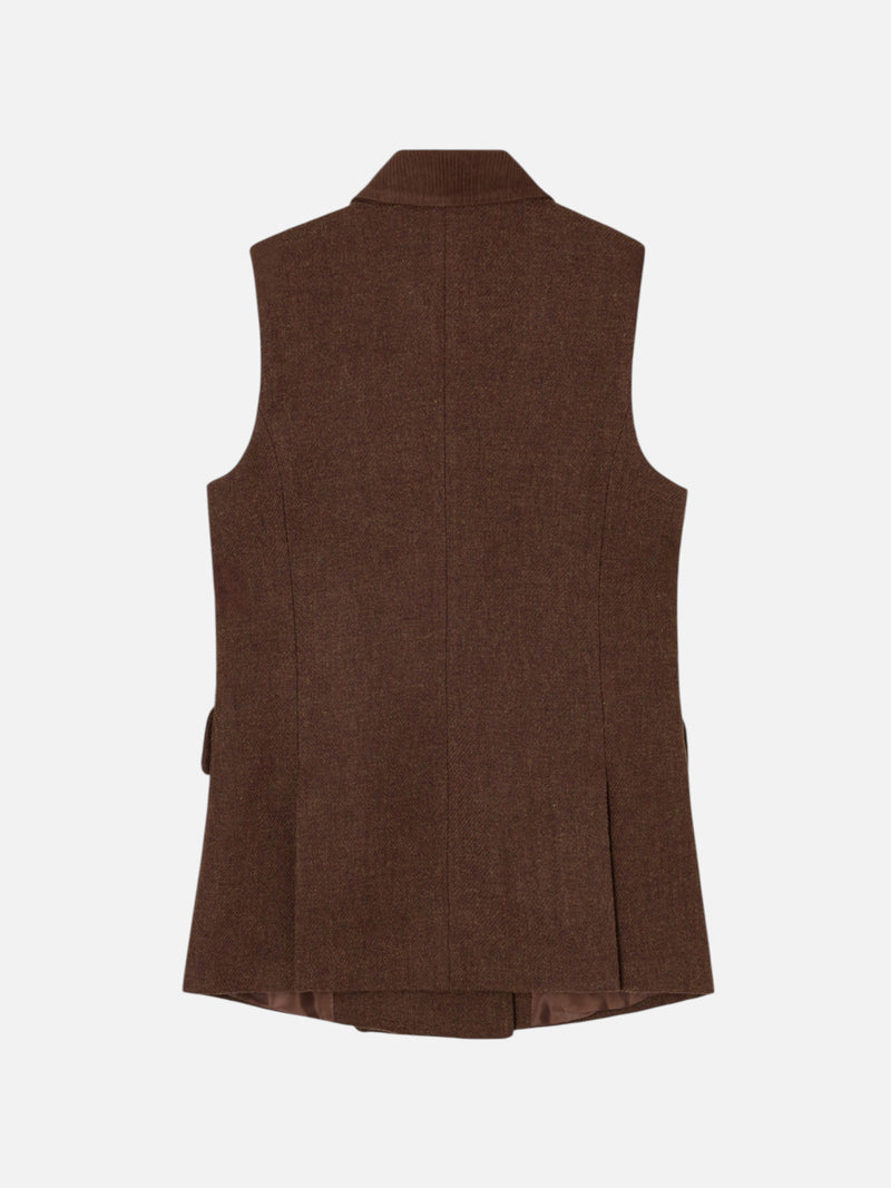 Chaleco cruzado sarga marron