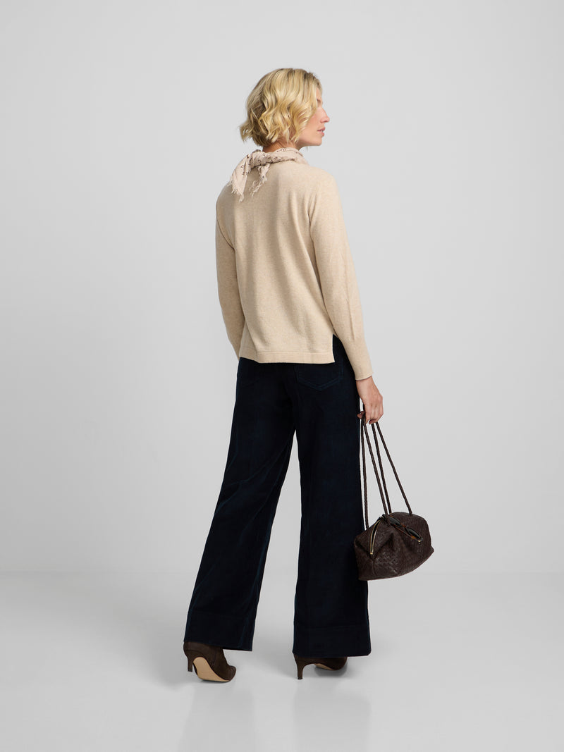 Pull en maille à taille côtelée écru