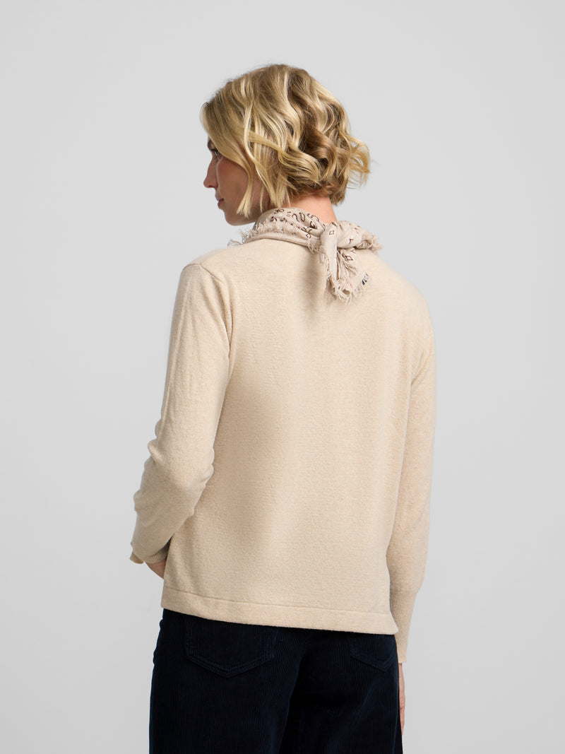 Pull en maille à taille côtelée écru