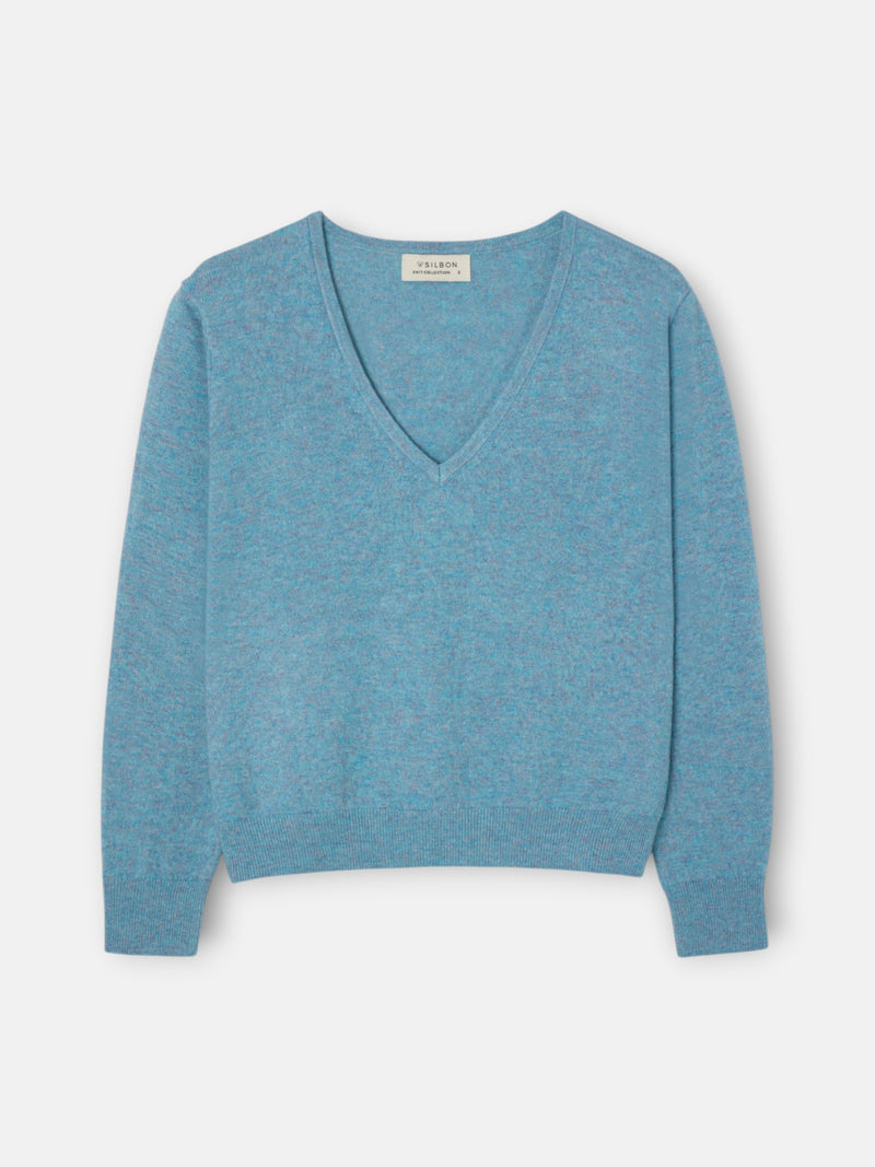Pull col en V vert d'eau