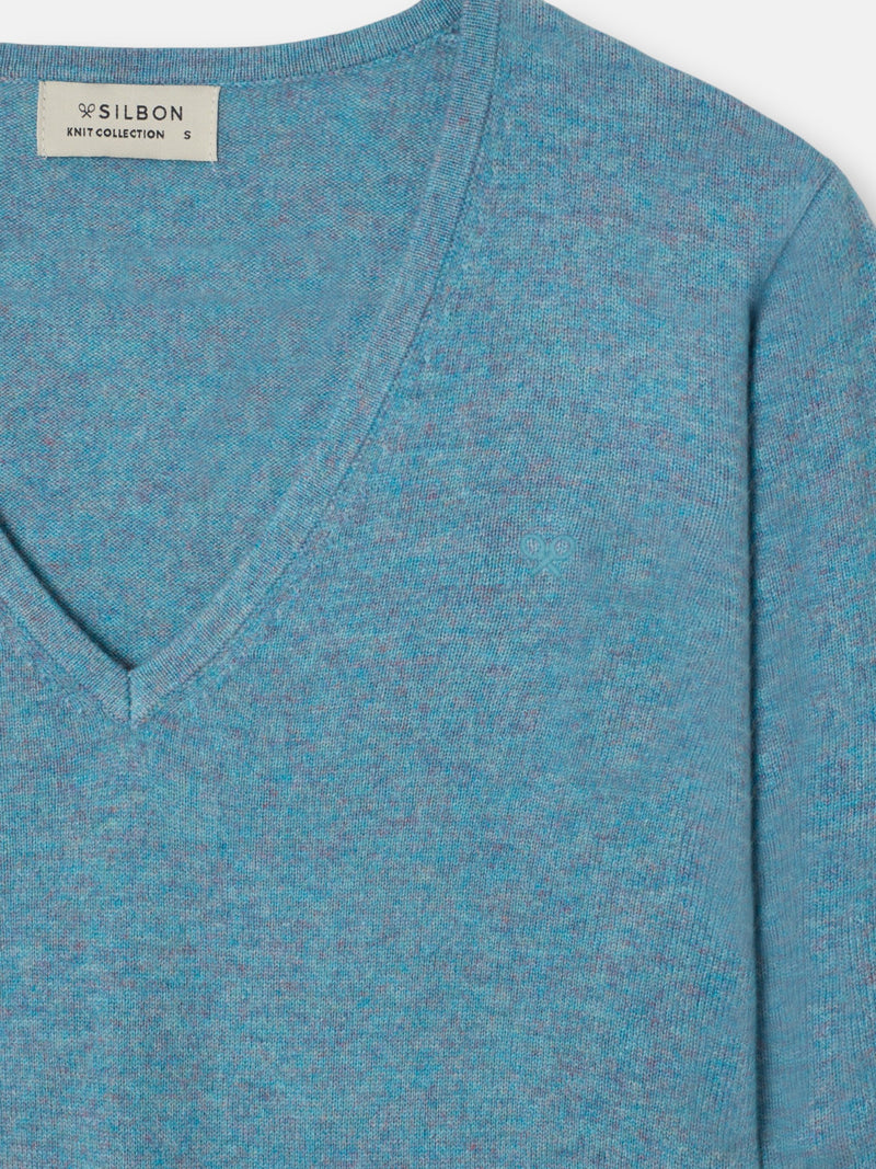 Pull col en V vert d'eau