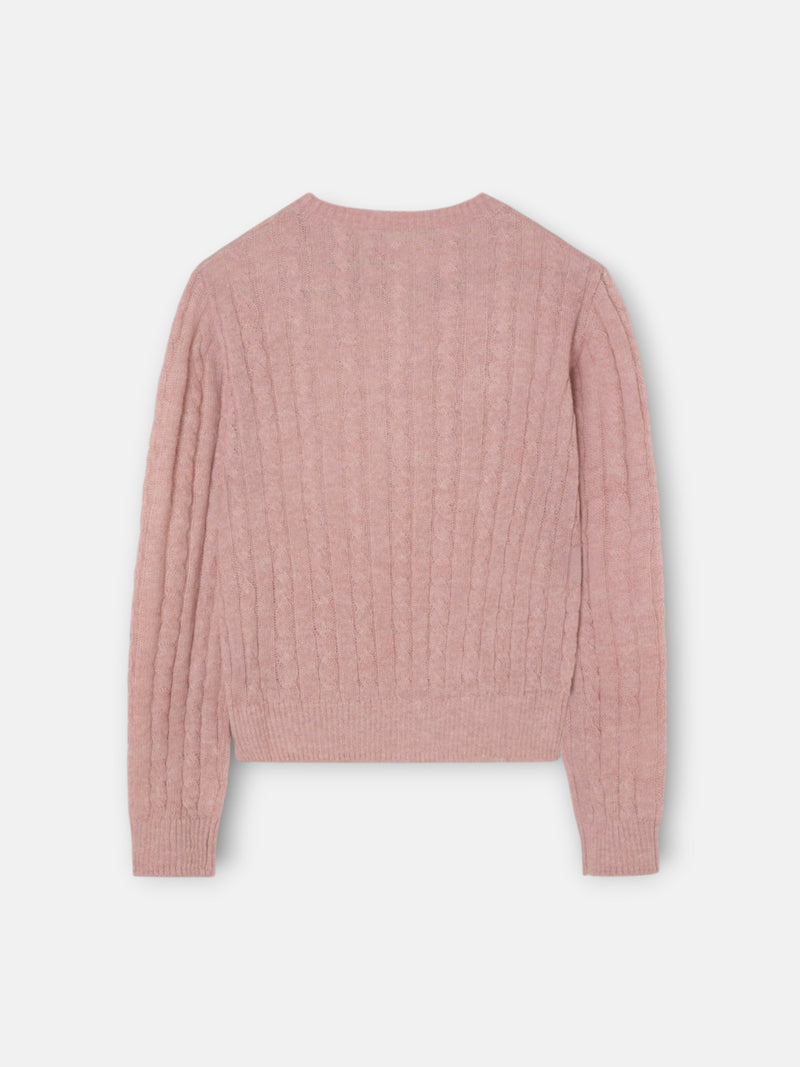 Pull torsadé à col rond rose