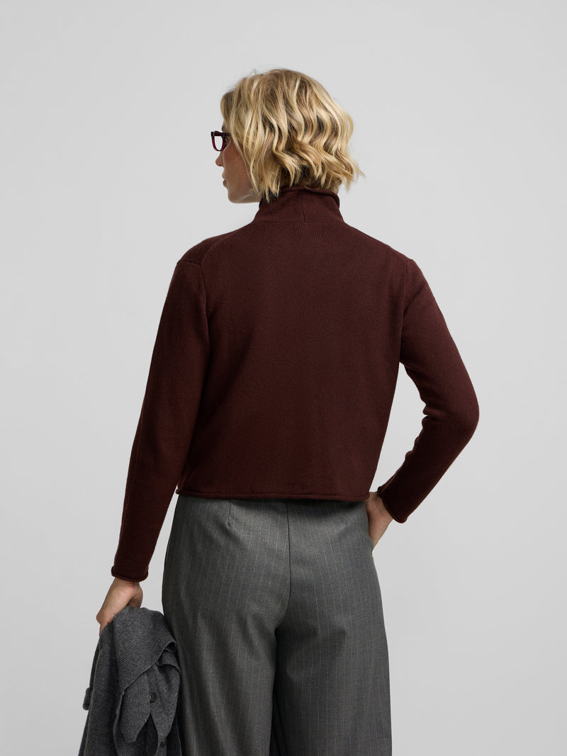 Cardigan cuello subido marron