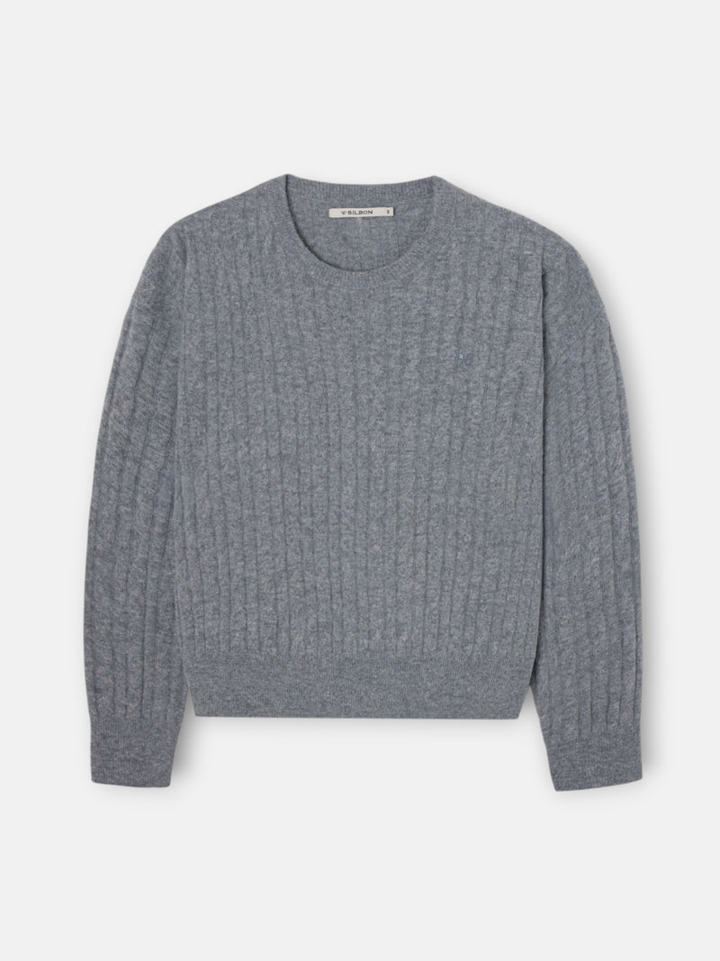 Pull torsadé col rond gris