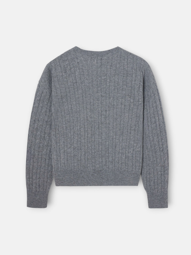 Pull torsadé col rond gris