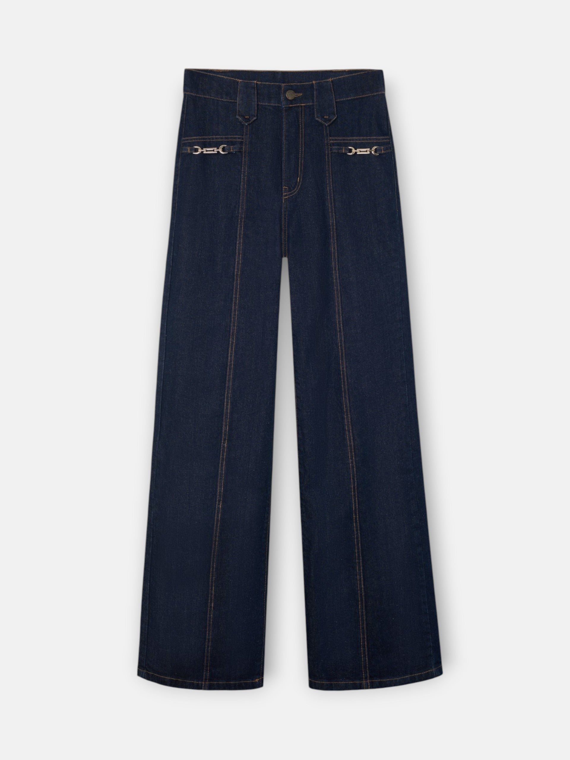 Pantalon en denim droit avec détails de boucles en denim