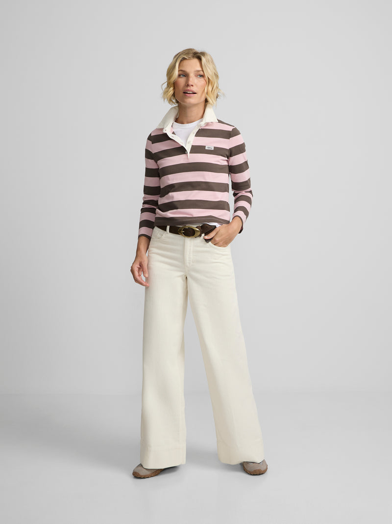 Polo woman manga larga rayas rosa y marron