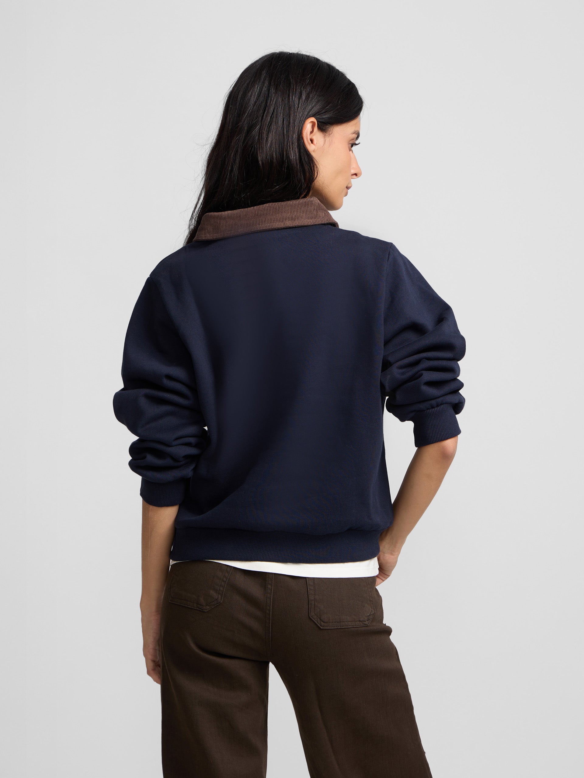 Sweatshirt mulher gola polo bombazina azul-marinho