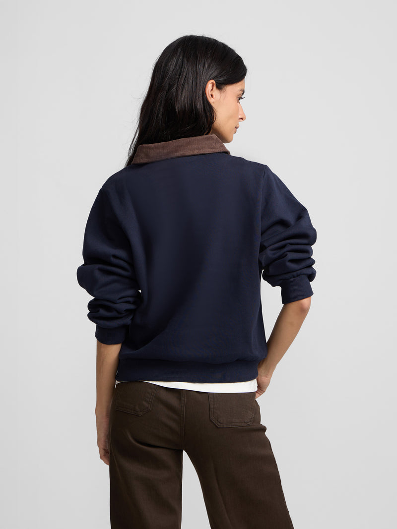 Sweatshirt mulher gola polo bombazina azul-marinho