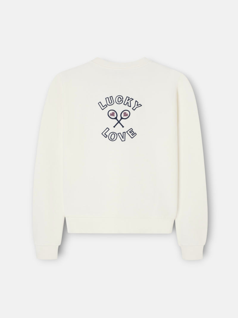 Sweat-shirt femme lucky love écru