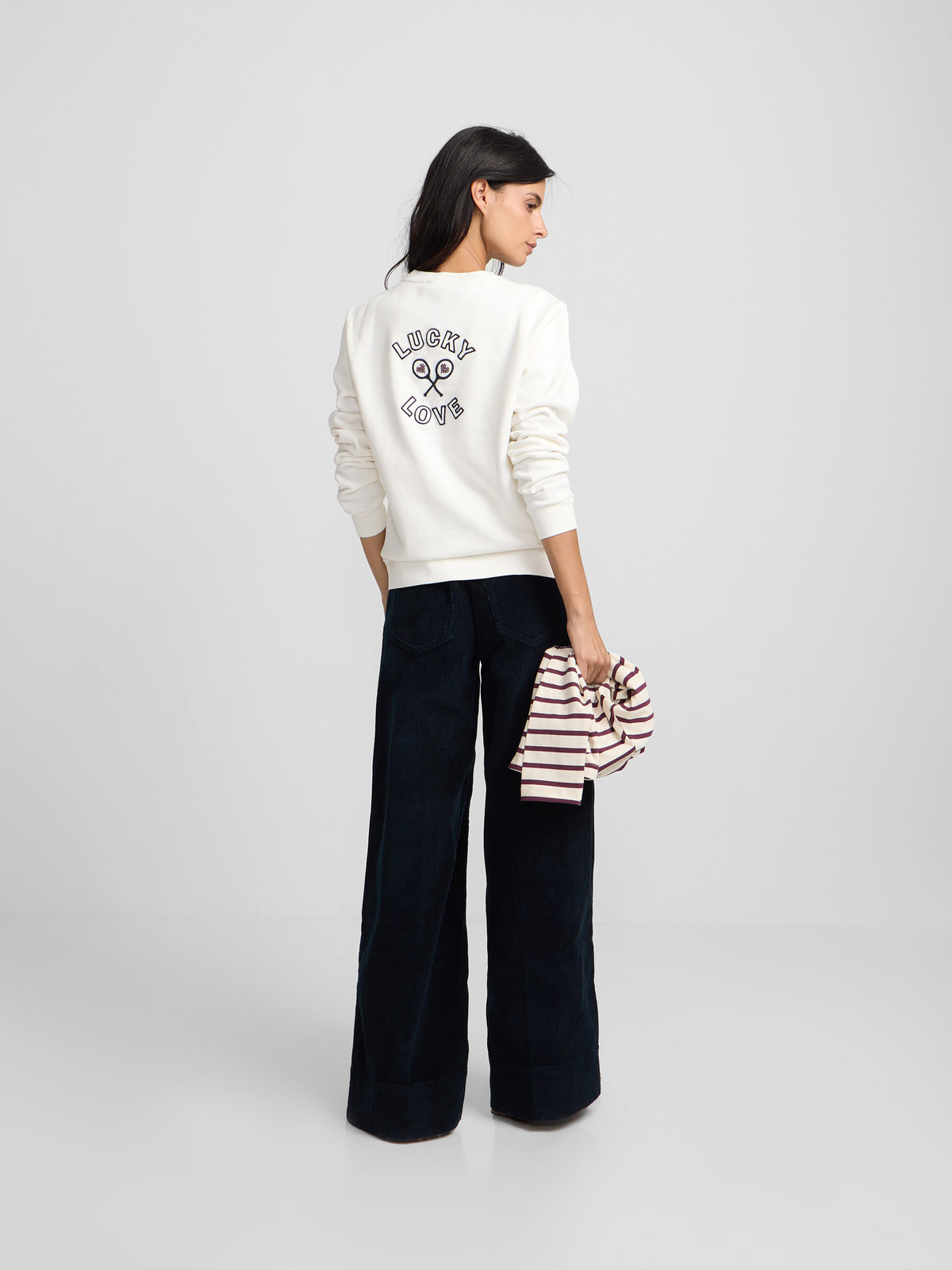 Sweat-shirt femme lucky love écru
