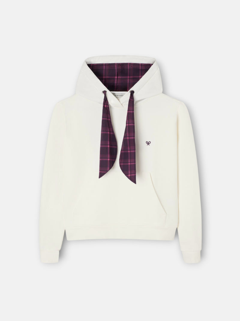 Sweat-shirt femme à capuche foulard écru
