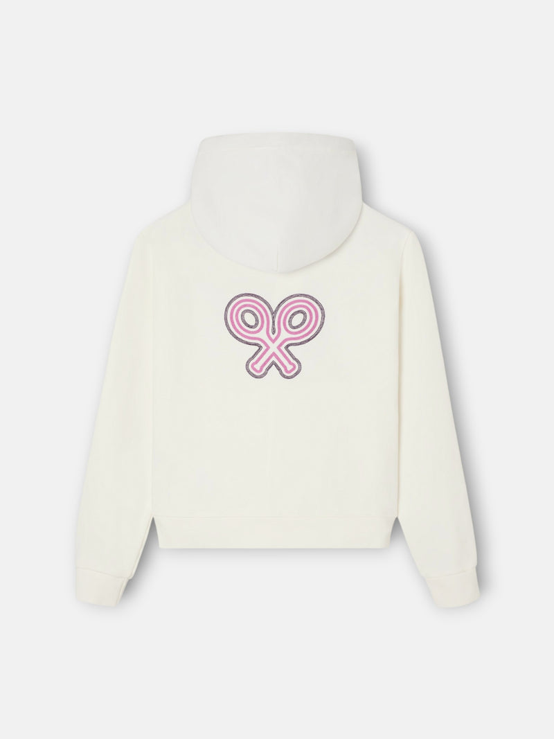 Sweat-shirt femme à capuche foulard écru