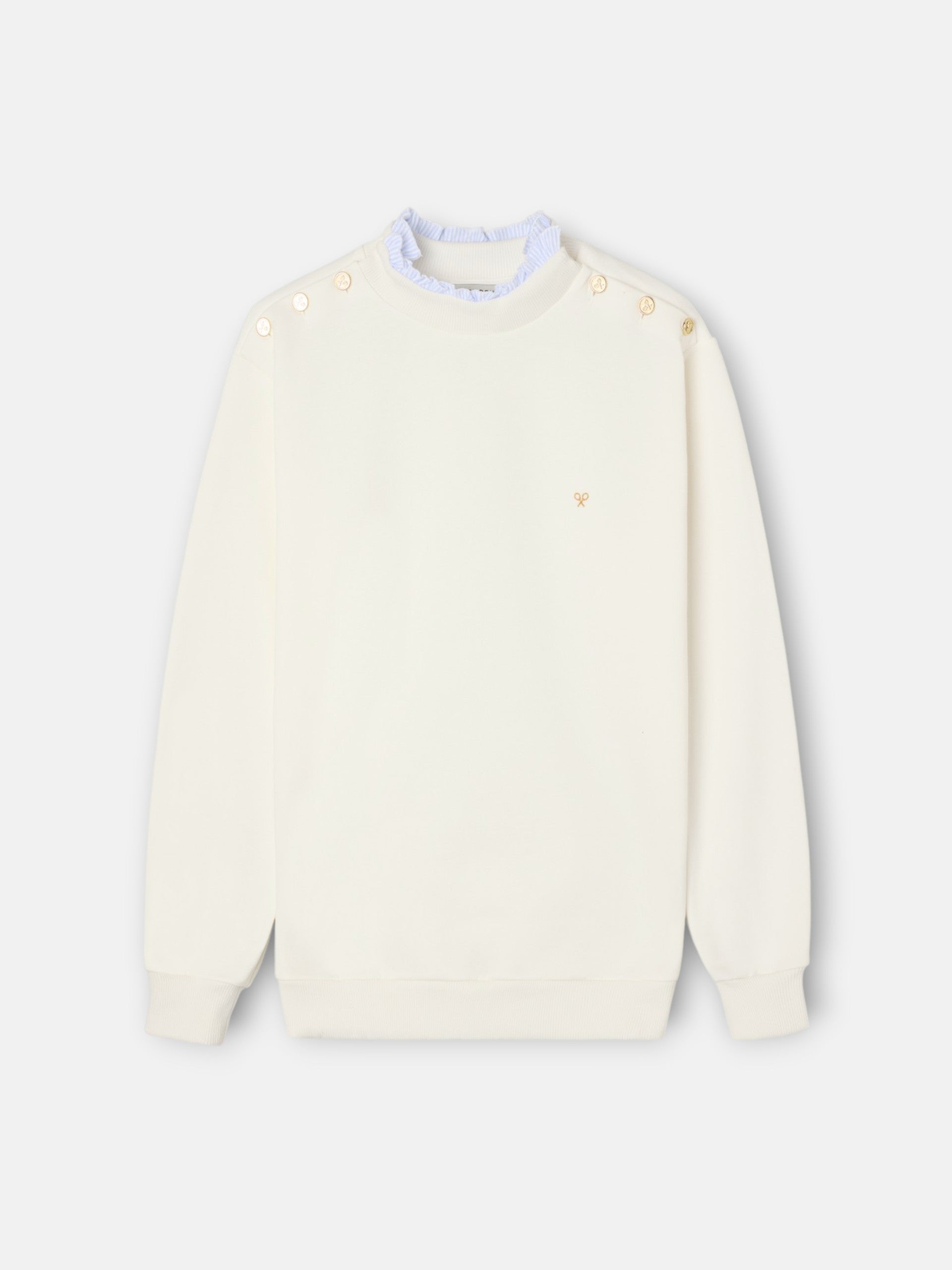 Sudadera woman cuello volante botones crudo