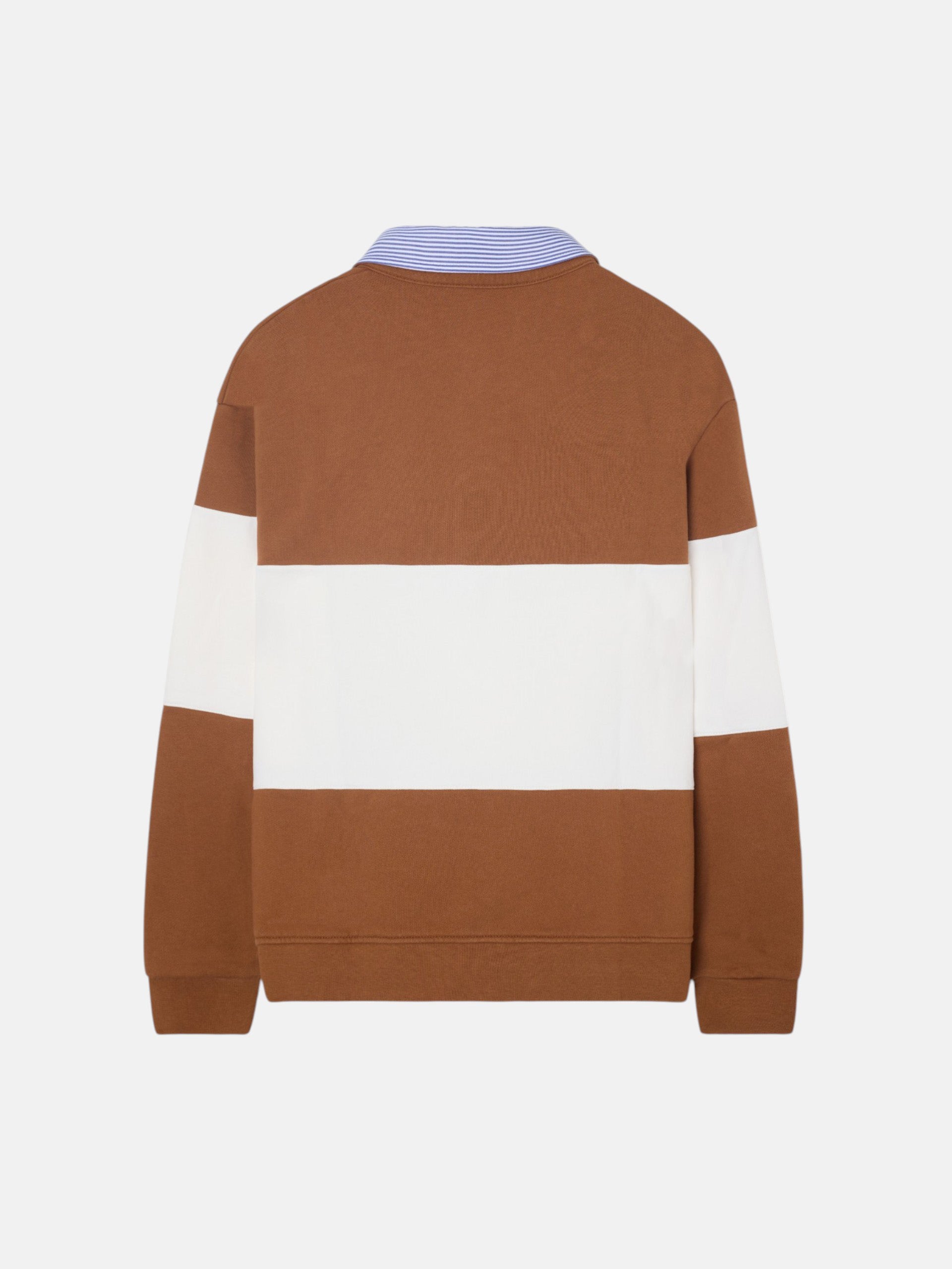 Sweat-shirt femme col polo rayures camel