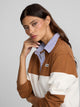 Sweat-shirt femme col polo rayures camel