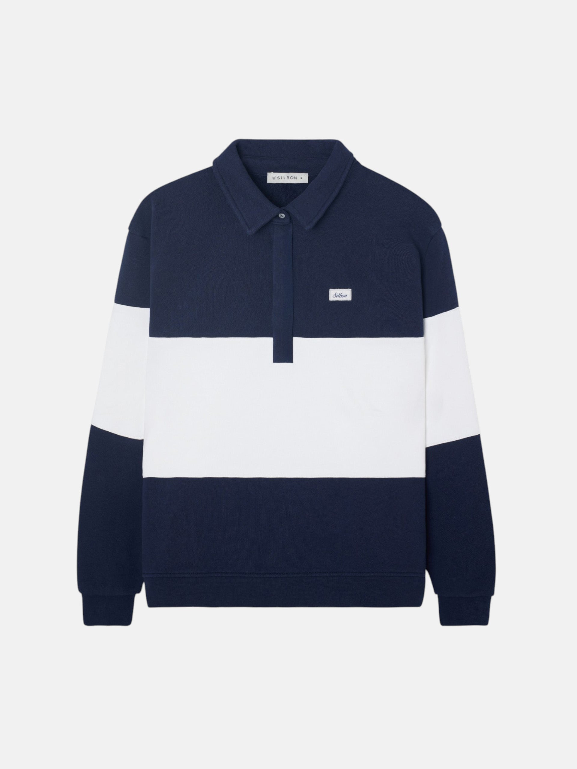 Sudadera woman cuello polo rayas azul marino