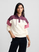 Sweatshirt mulher tricolor gola com botões rosa e cru