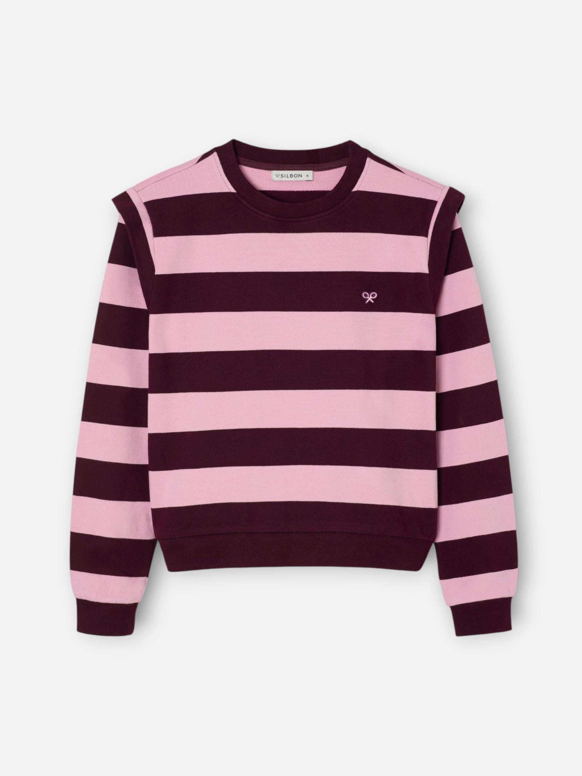 Sudadera hombreras rayas rosa y granate