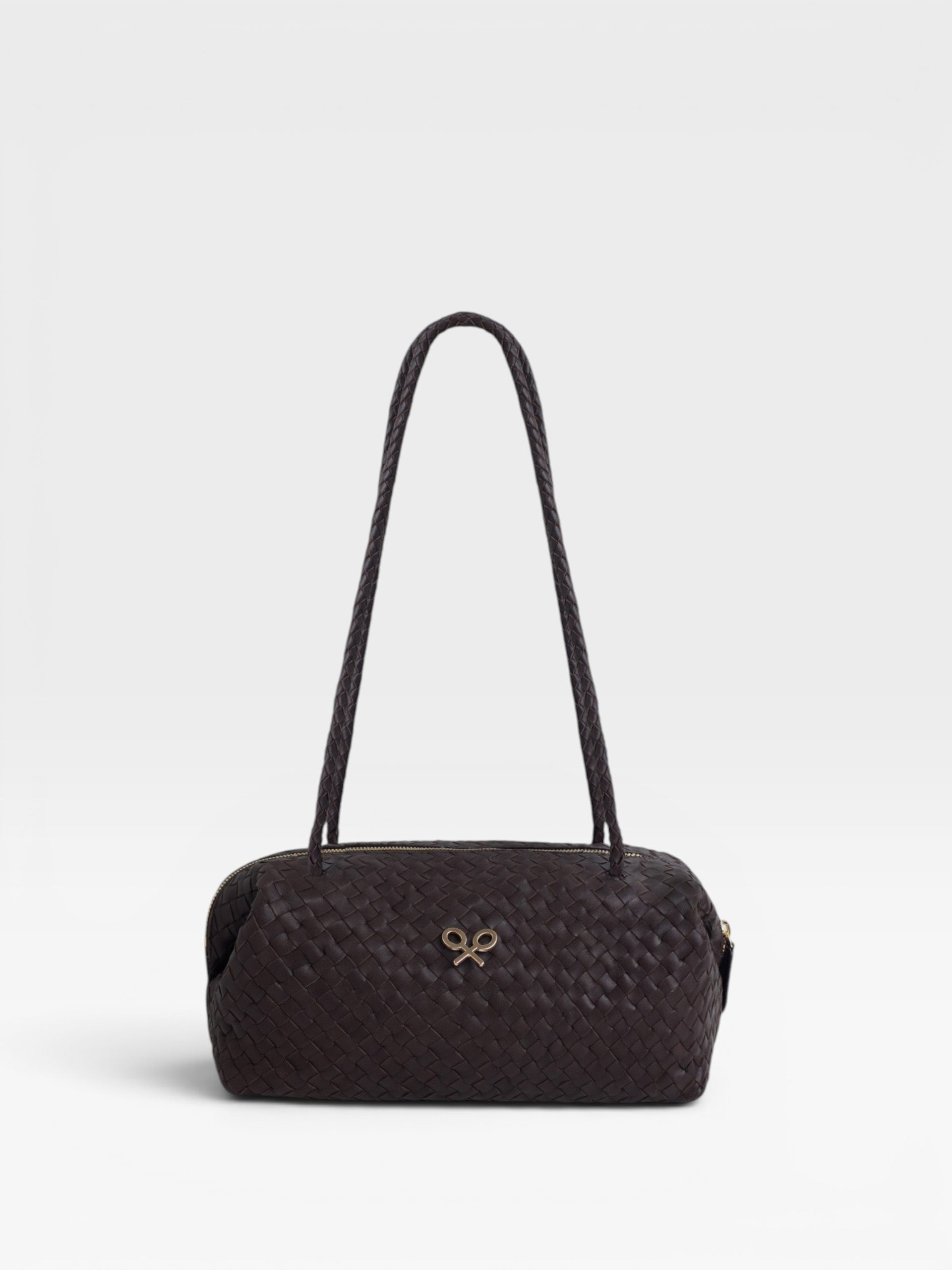 Bolso piel de hombro alargado trenzado marron