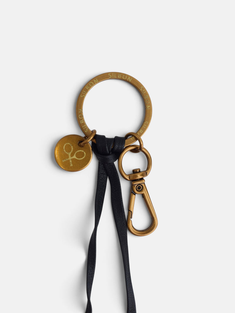 Porte-clés en cuir à fleurs noir