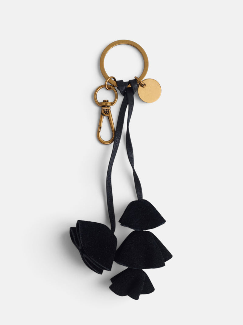 Porte-clés en cuir à fleurs noir