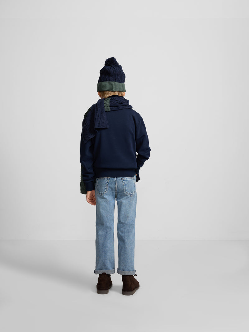 Kids bicolor navy blue fleece kangaroo