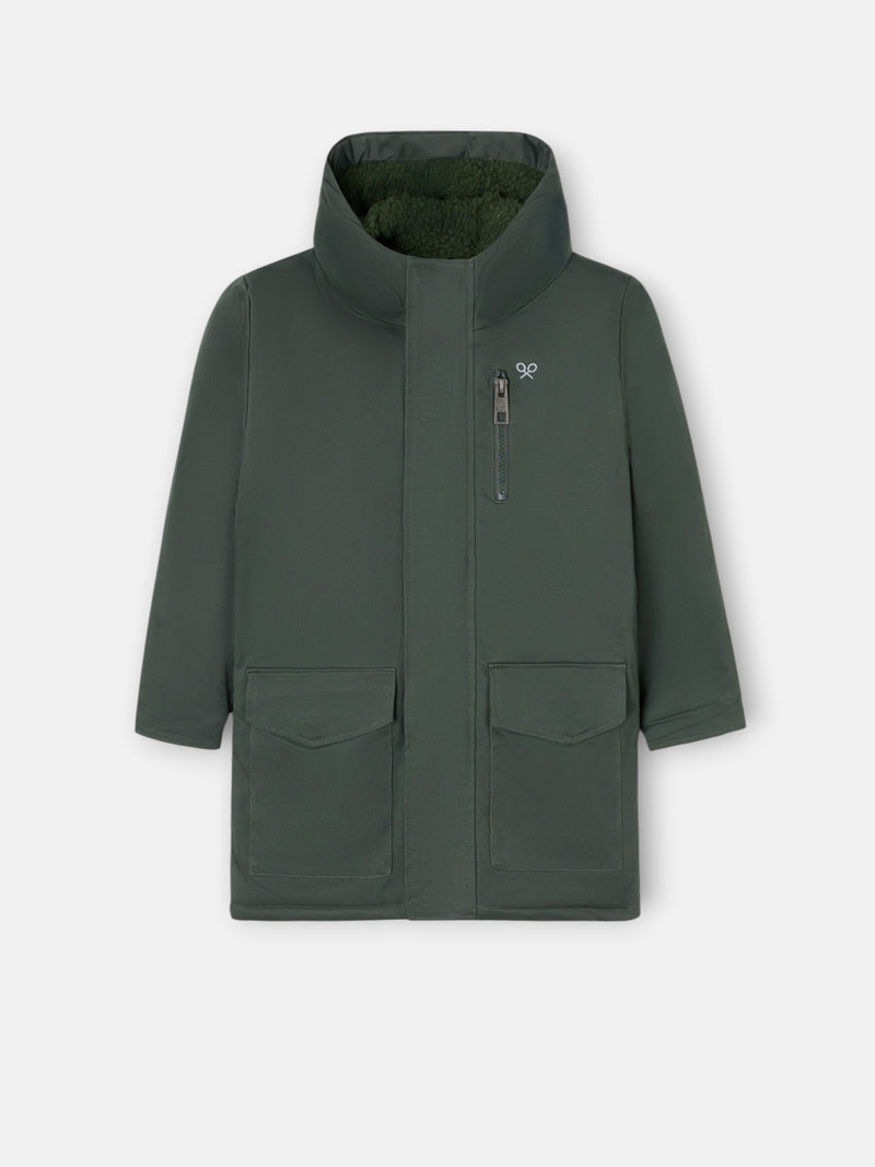 Abrigo kids capucha bolsillos verde