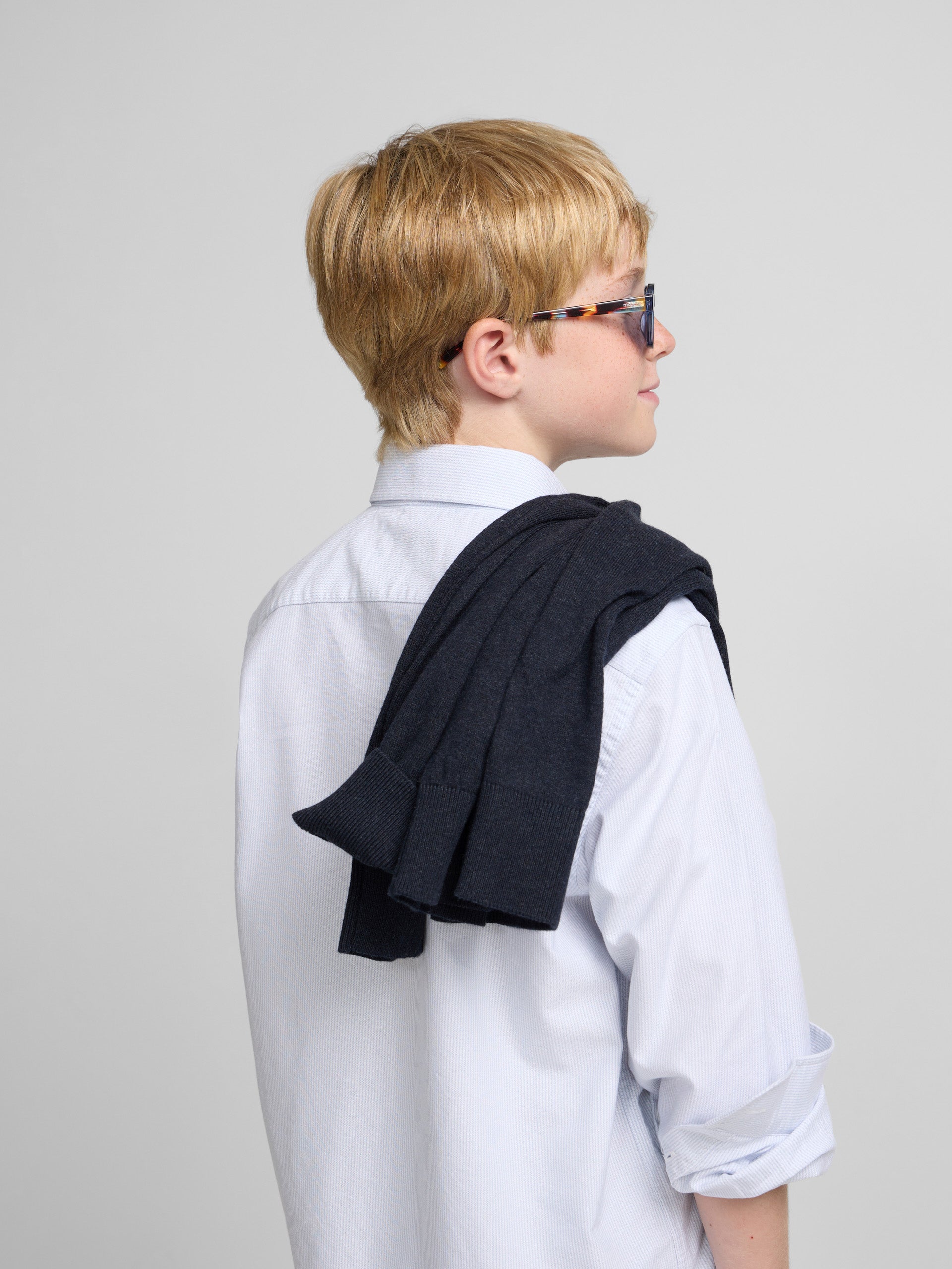 Chemise sport enfant rayée oxford bleu ciel