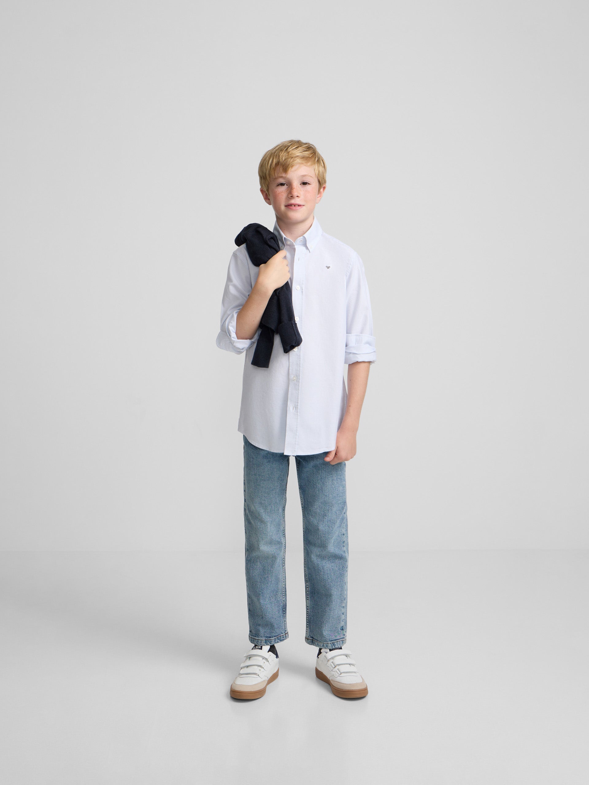 Chemise sport enfant rayée oxford bleu ciel