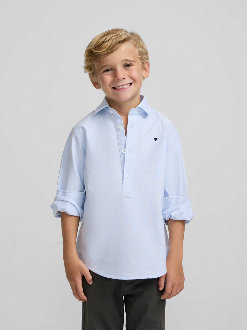 Polo desportivo clássico para crianças oxford azul-claro
