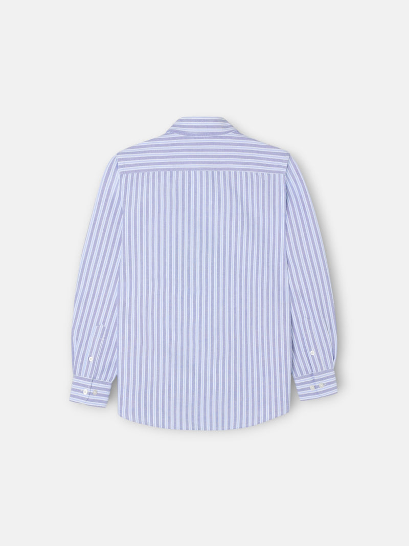 Camisa sport criança oxford risca bicolor azul marinho celeste