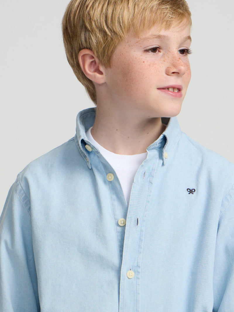 Camisa sport clássica de ganga azul claro para crianças