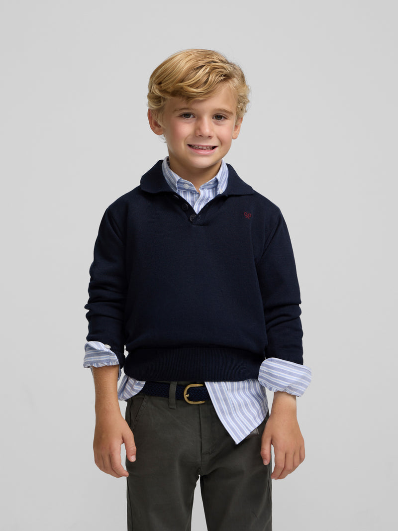 Jersey de criança gola polo azul-marinho