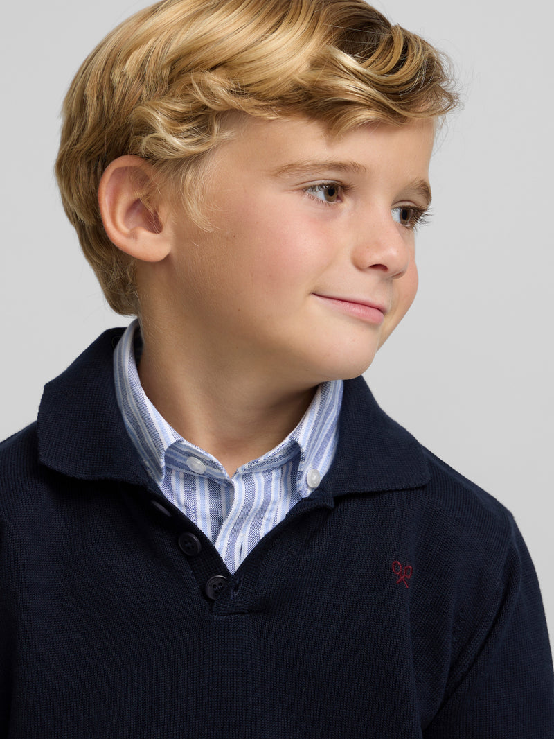 Jersey de criança gola polo azul-marinho
