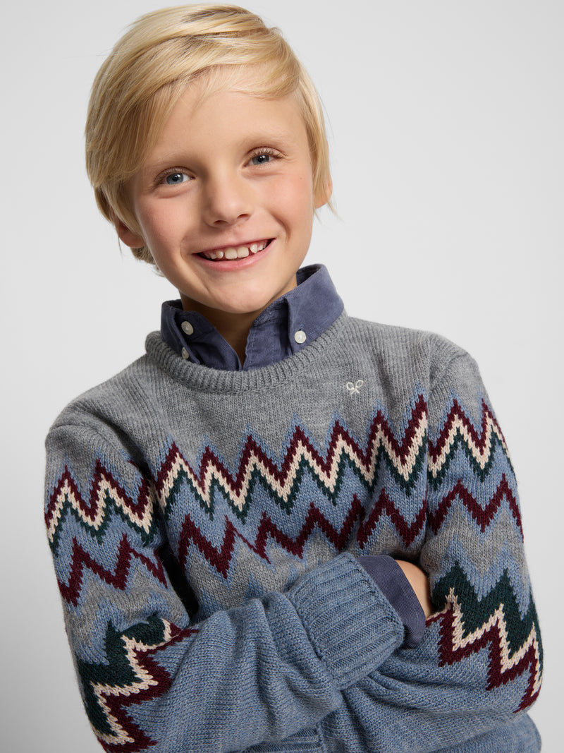 Kids sweater with indigo blue patterns